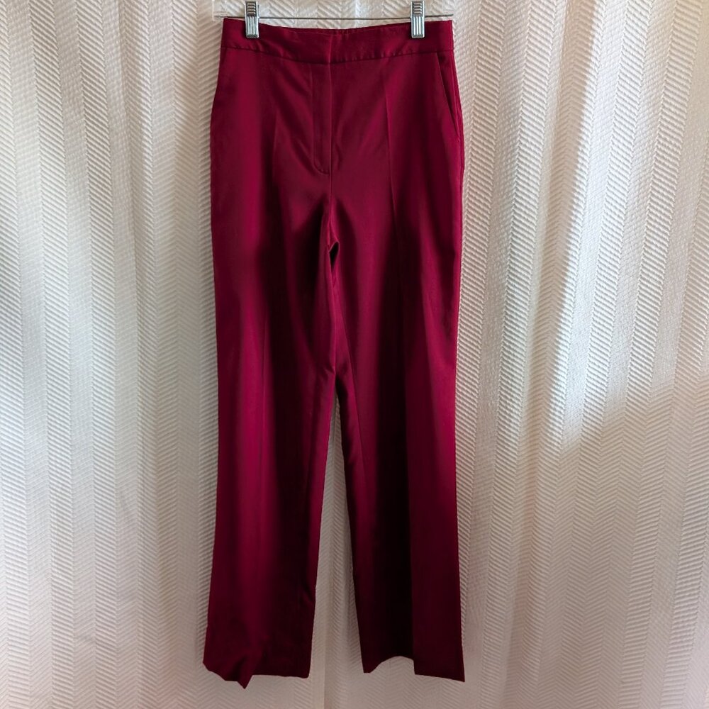 Massimo Dutti 100% Wool Red Trousers High Rise Size 2 Tailored Pants Office